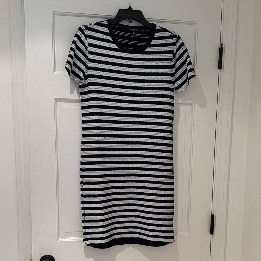 Lauren Ralph Lauren Sequin Black and White Striped Mini Dress